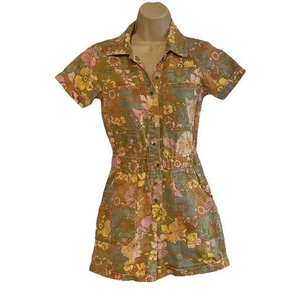 Show Me Your MuMu XS Denim Floral Boho Cannon Romper Groovy Blooms Extra Small - Picture 2 of 13